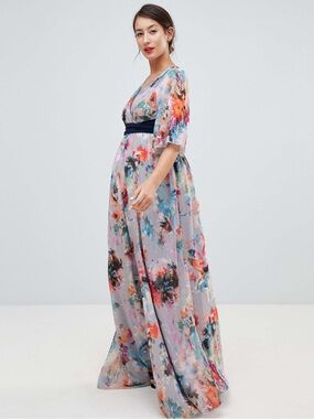 Little Mistress Maternity Plunge Front Maxi Dress